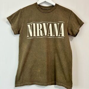 Nirvana Unisex Cotton Short Sleeve Graphic Tee Smiley Face Army Green NWOT 90s